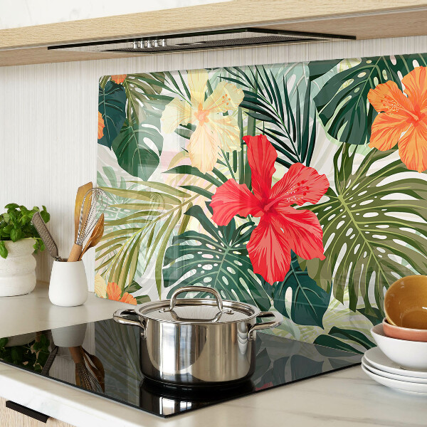 Glas-Schneidebrett mit tropischen Blumen- und Blattmotiven