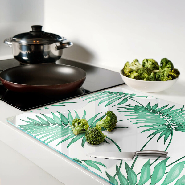 Glas-Schneidebrett mit Palmenblatt-Motiv