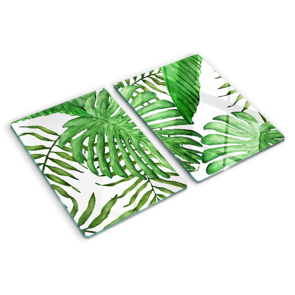 Schneidebrett Glas mit tropischen Blättern in Grüntönen