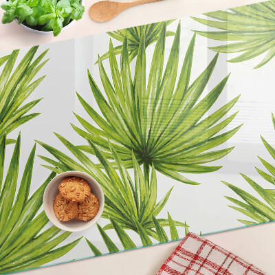 Schneidebrett Glas mit Motiv aus Palmenblättern in Grüntönen