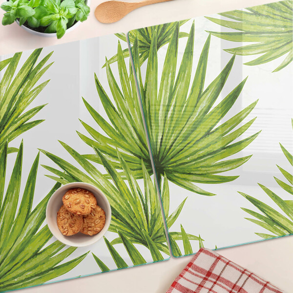 Schneidebrett Glas mit Motiv aus Palmenblättern in Grüntönen