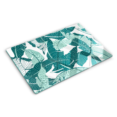 Schneidebrett Glas mit Motiv tropischer Blätter in Grüntönen