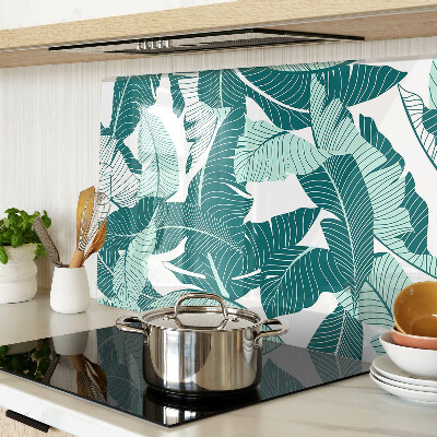 Schneidebrett Glas mit Motiv tropischer Blätter in Grüntönen