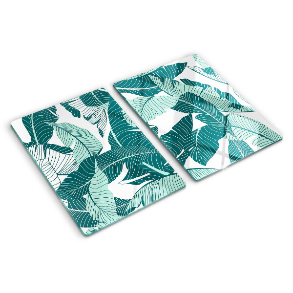 Schneidebrett Glas mit Motiv tropischer Blätter in Grüntönen