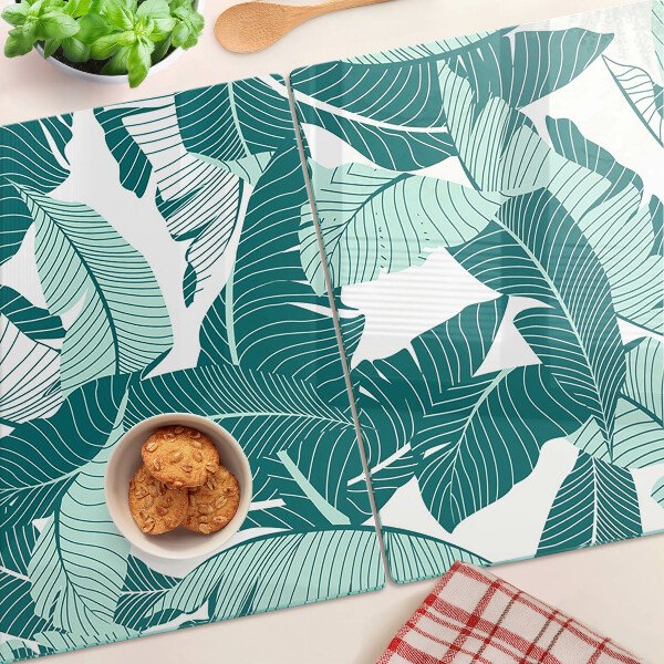 Schneidebrett Glas mit Motiv tropischer Blätter in Grüntönen