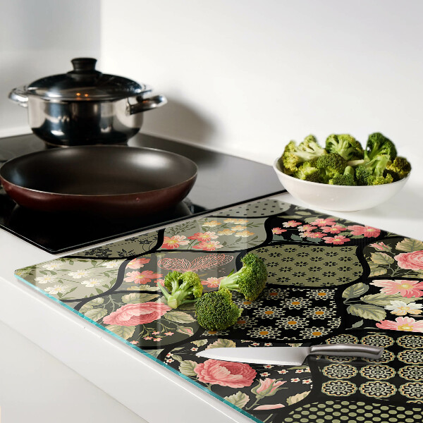 Schneidebrett glas Florales Patchwork mit geometrischen Mustern