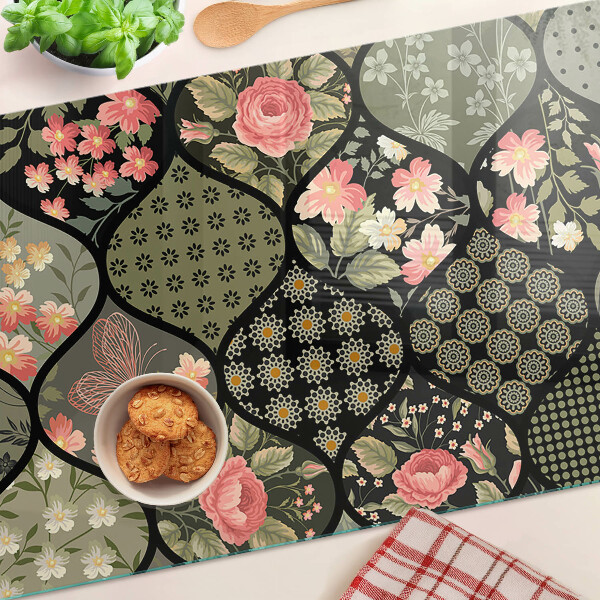 Schneidebrett glas Florales Patchwork mit geometrischen Mustern