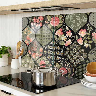 Schneidebrett glas Florales Patchwork mit geometrischen Mustern