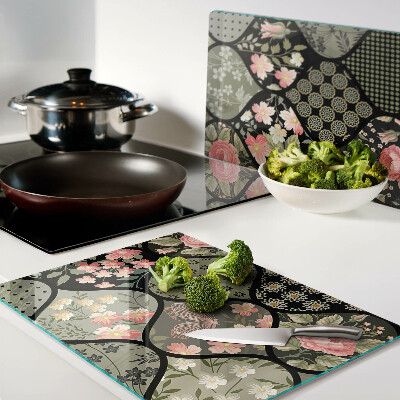 Schneidebrett glas Florales Patchwork mit geometrischen Mustern