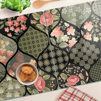 Schneidebrett glas Florales Patchwork mit geometrischen Mustern
