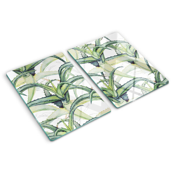 Schneidebrett Glas mit Pflanzenblättern im Aquarellstil