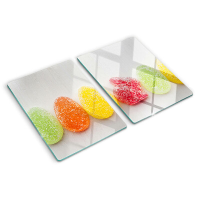Schneidebrett Glas mit süßigkeitenmotiv in Regenbogenfarben
