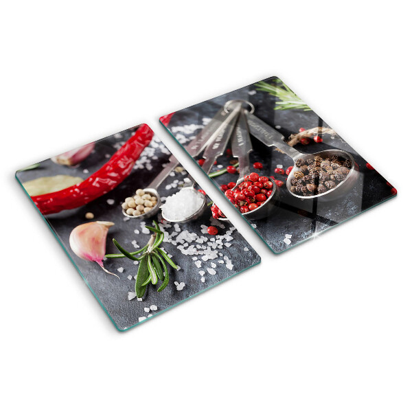 Schneidebrett mit Aufdruck von Gewürzen und Kräutern