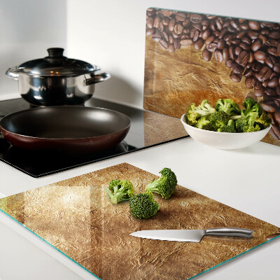 Schneidebrett Glas mit Kaffee- und Leder‑Motiv