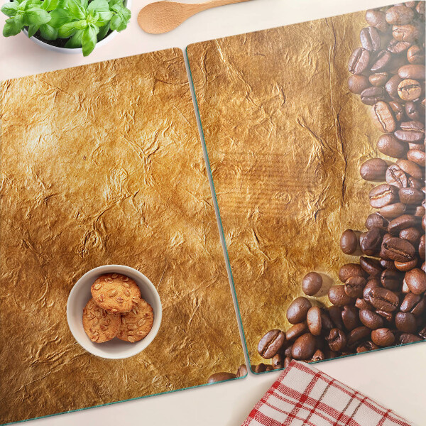 Schneidebrett Glas mit Kaffee- und Leder‑Motiv