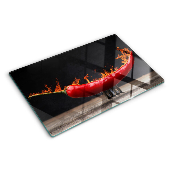 Schneidebrett mit Motiv aus Feuer und Chilischote