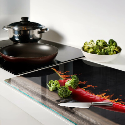 Schneidebrett Feuer und Chilischote