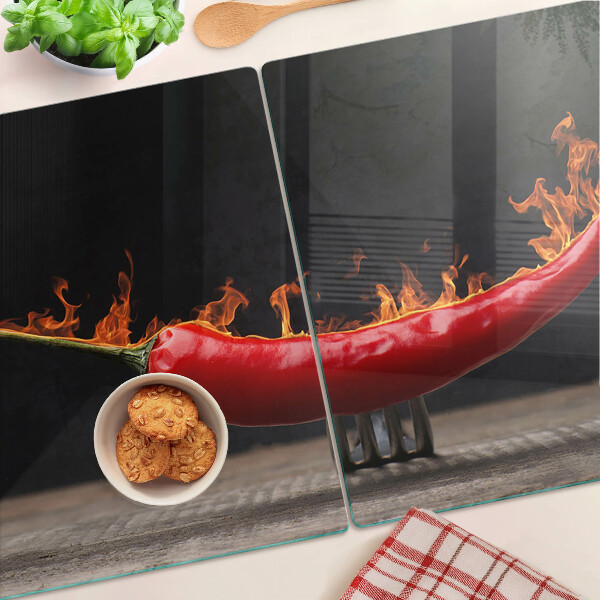 Schneidebrett Feuer und Chilischote