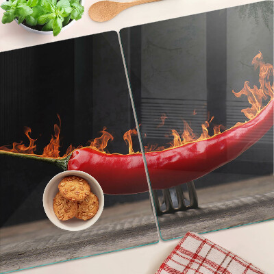 Schneidebrett Feuer und Chilischote