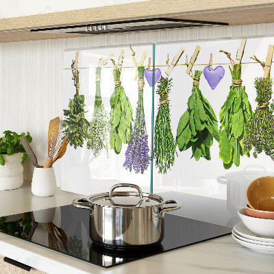 Glas Schneidebrett mit Kräutermotiv an einer Schnur