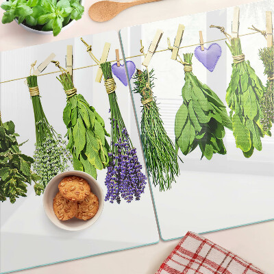 Glas schneidebrett Kräuter an einer Schnur