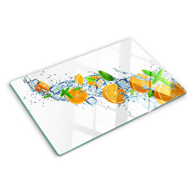 Schneidebrett Glas mit Zitrusfrüchten-Motiv auf Wasserhintergrund