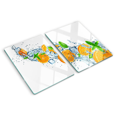 Schneidebrett glas Zitrusfrüchte in Wasser