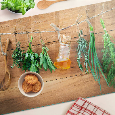 Schneidebrett glas Kräuter in der Küche