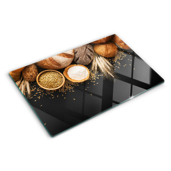Glas-Schneidebrett mit Motiv von Brot und Getreide