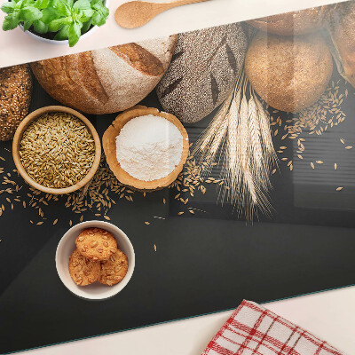 Glas-Schneidebrett mit Motiv von Brot und Getreide