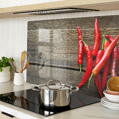 Schneidebrett Glas mit Motiv Chilischoten auf Holzgrund