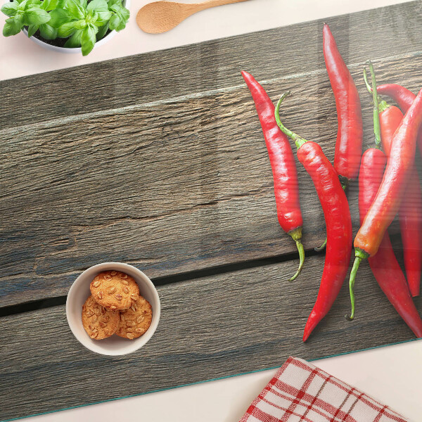 Schneidebrett Glas mit Motiv Chilischoten auf Holzgrund