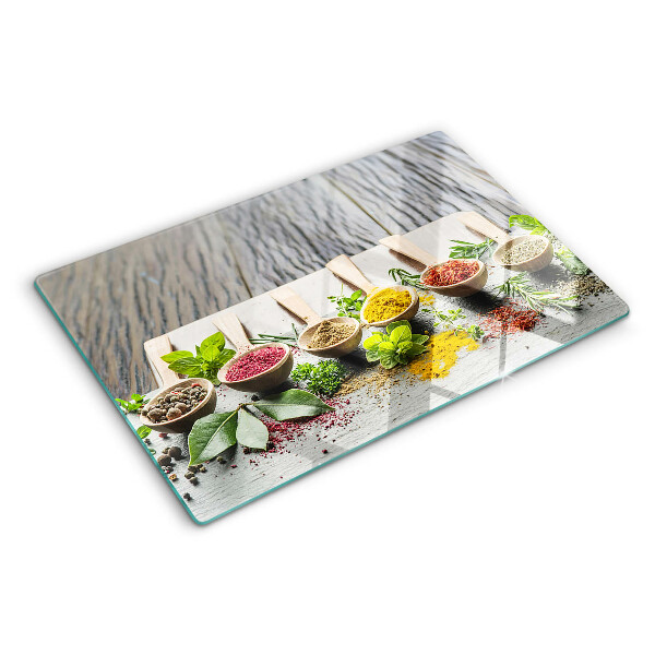 Glas schneidebrett Gewürze und Kräuter
