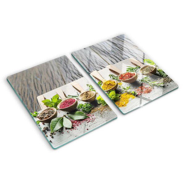 Glas schneidebrett Gewürze und Kräuter