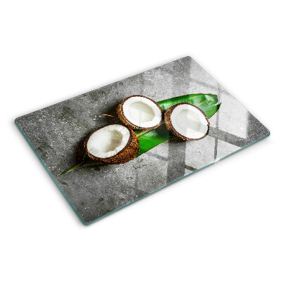 Schneidebrett glas Kokosnuss auf Betongrund