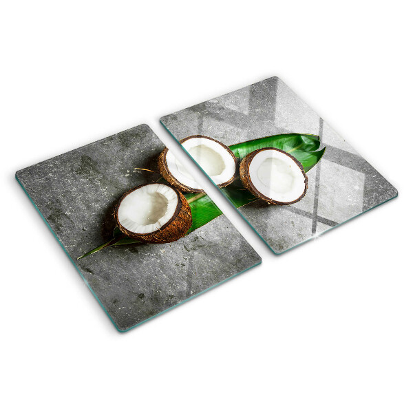 Schneidebrett glas Kokosnuss auf Betongrund