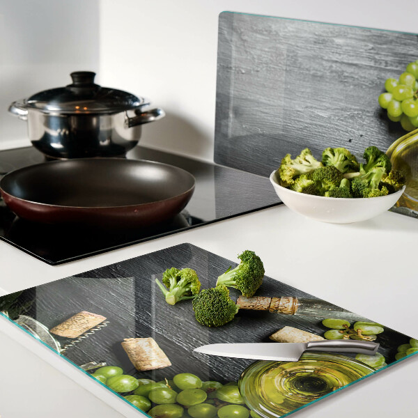 Schneidebrett Glas mit Wein- und Traubenmotiv