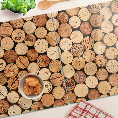 Schneidebrett Glas mit Motiv aus Weinkorken