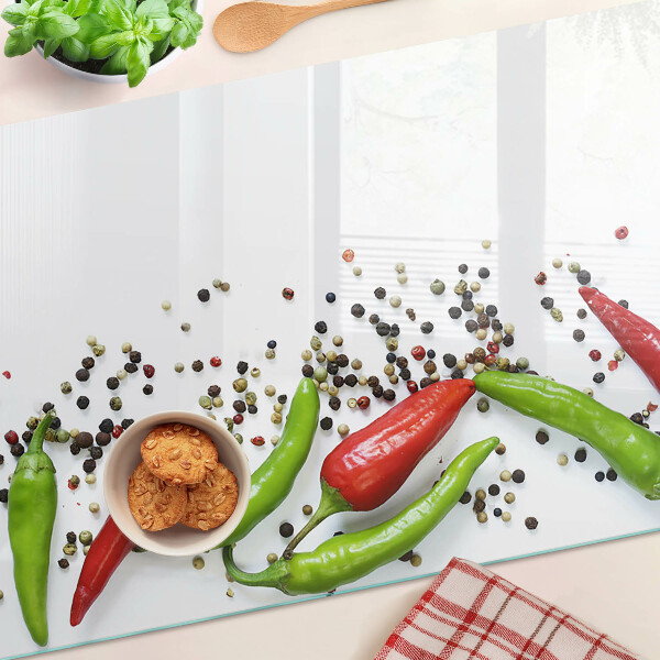 Schneidebrett glas Paprika und Pfeffer