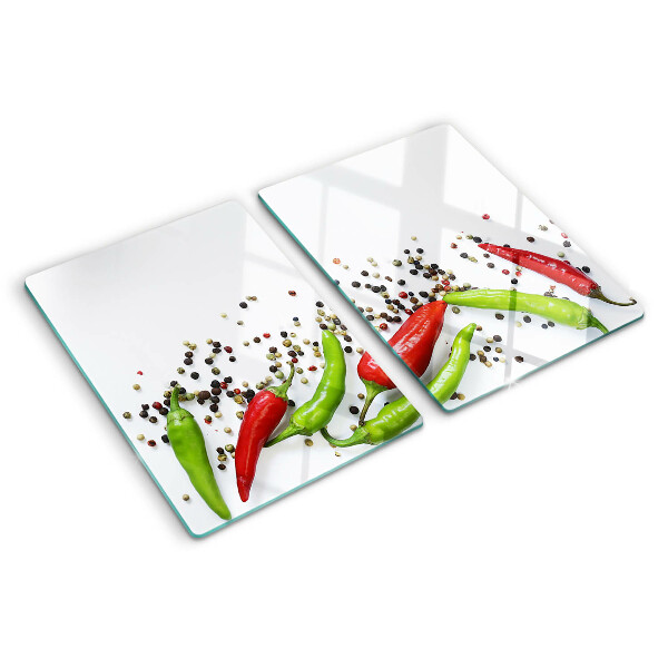 Schneidebrett glas Paprika und Pfeffer