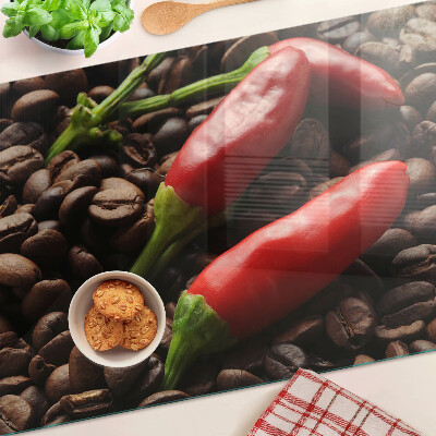 Glas-Schneidebrett mit Motiv von Kaffee und Chilischoten