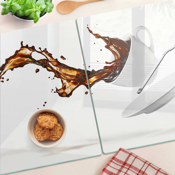 Schneidebrett Glas mit Kaffeefleck und Spritzgetränk