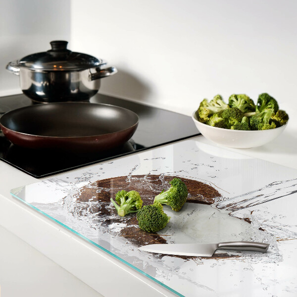 Schneidebrett mit Kokosnussmotiv, wasserabweisender Oberfläche und Spritzschutz