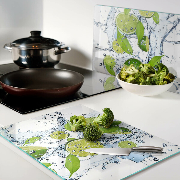 Schneidebrett Glas mit Motiv von Zitronen im Wasser