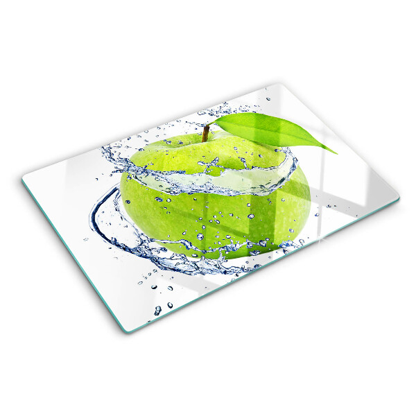 Schneidebrett Glas mit Motiv eines in Wasser getauchten Apfels