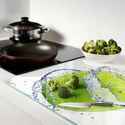 Schneidebrett Glas mit Motiv eines in Wasser getauchten Apfels