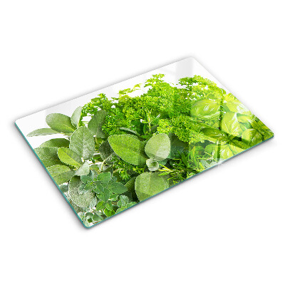 Glas schneidebrett Grüne Kräuter und Blätter
