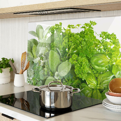 Glas-Schneidebrett mit grünem Kräuter- und Blättermotiv