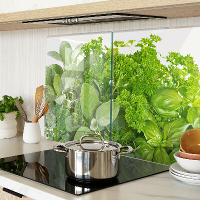 Glas schneidebrett Grüne Kräuter und Blätter