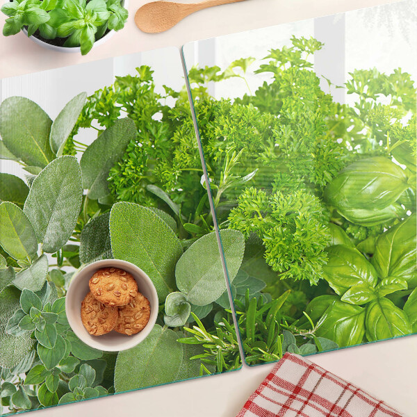 Glas schneidebrett Grüne Kräuter und Blätter